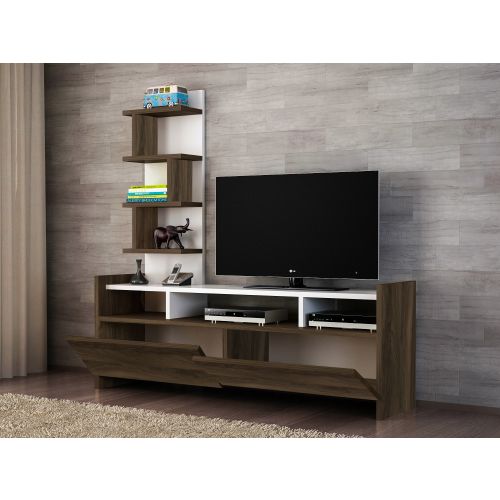 Woody Fashion TV jedinica, Bijela boja Orah, Aldora - White, Walnut slika 2