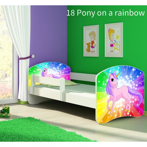 Dječji krevet ACMA s motivom, bočna bijela 140x70 cm 18-pony-on-a-rainbow slika 1