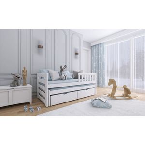 Drveni dječji krevet Bolko s dodatnim krevetom i ladicom - bijeli - 180*80 cm