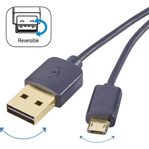 Renkforce USB kabel USB 2.0 USB-A utikač, USB-Micro-B utikač 1.00 m crna utikač primjenjiv s obje strane, pozlaćeni kontakti RF-4139064