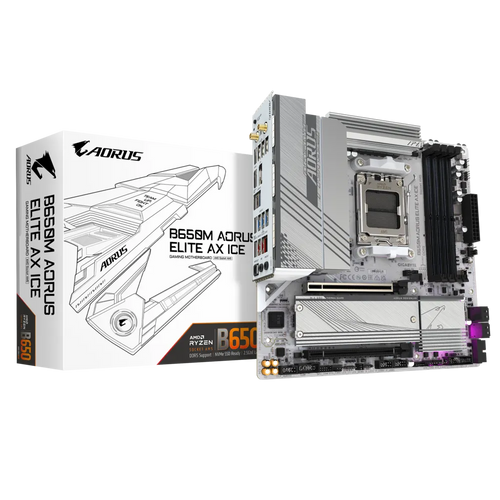 GIGABYTE B650M AORUS ELITE AX ICE, DDR5, SATA3, USB3.2Gen2x2, DP, 2.5GbE, WiFi 6E, AM5 mATX slika 1