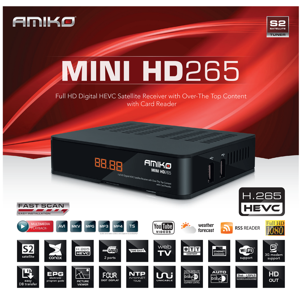 Amiko Prijemnik satelitski, DVB-S2, Full HD, H.265 - MINI HD265 slika 4