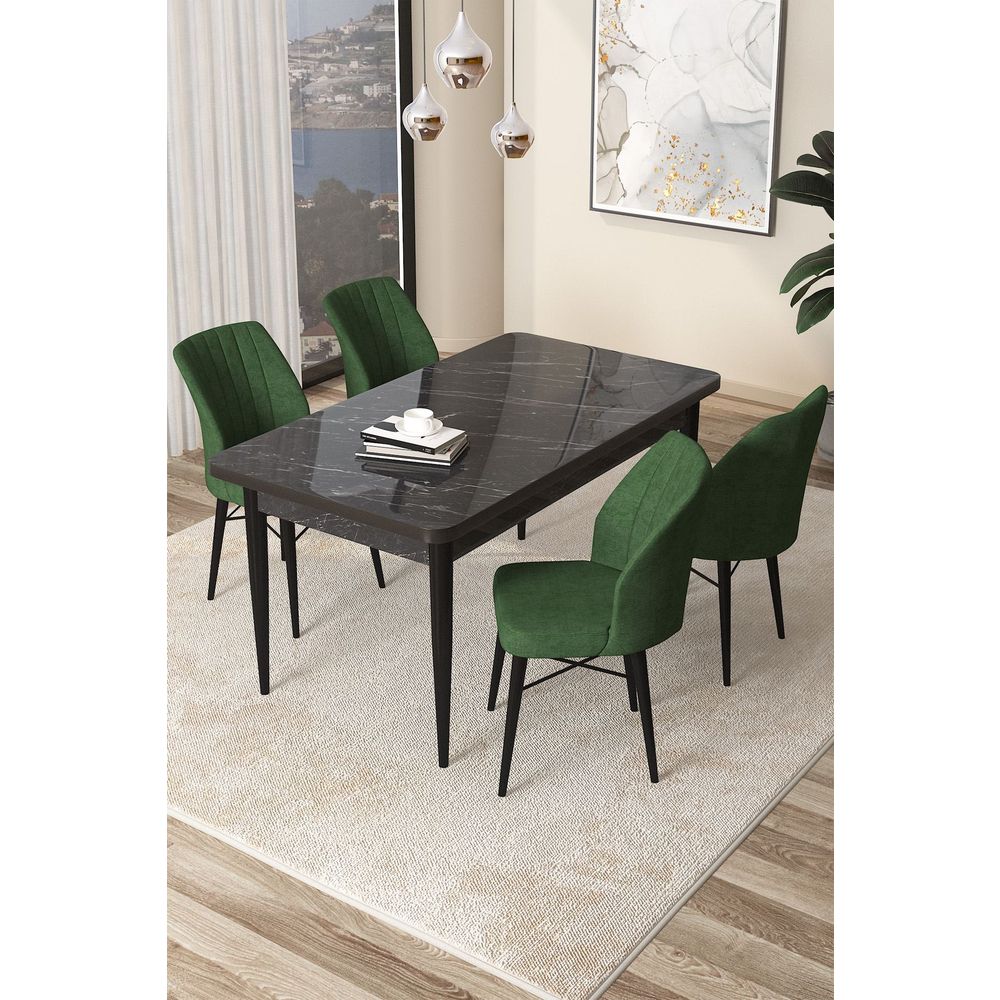 Arp - Crni Mramor, Khaki Crni Mramor - Set Trpezarijskog Stola i Stolica (5 Komada) slika 1