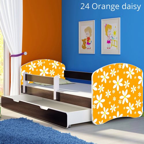 Dječji krevet ACMA s motivom, bočna wenge + ladica 160x80 cm 24-orange-daisy slika 1