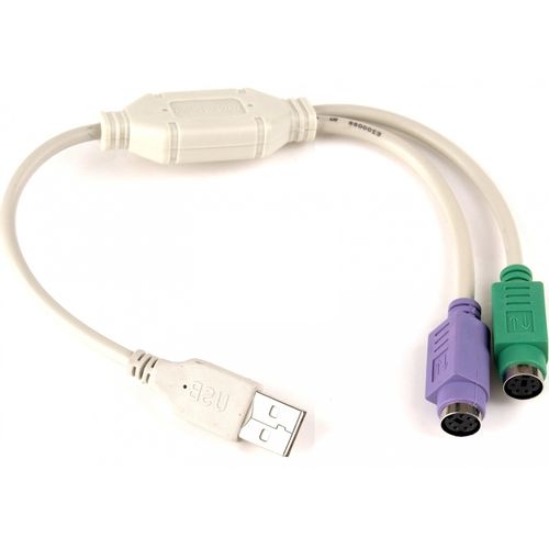 Adapter USB (M) - 2xPS/2 za miša i tastaturu (F) beli slika 1