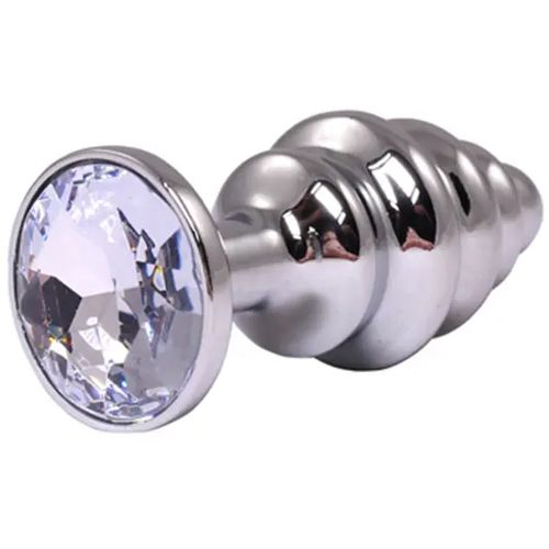 Srednji rebrasti metalni analni dildo sa belim dijamantom slika 1