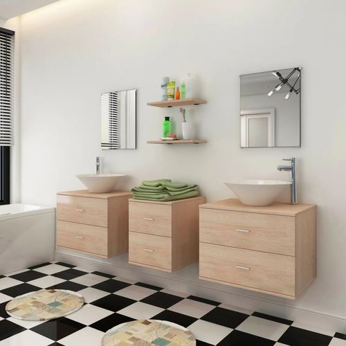 9-dijelni set kupaonskog namještaja s umivaonikom i slavinom bež slika 35