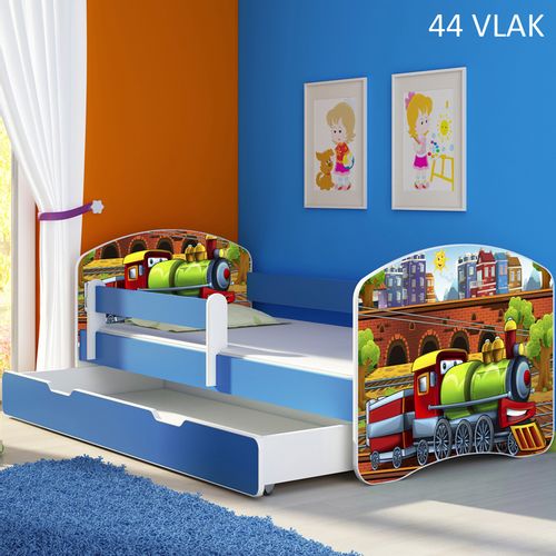 Dječji krevet ACMA s motivom, bočna plava + ladica 160x80 cm 44-vlak slika 1