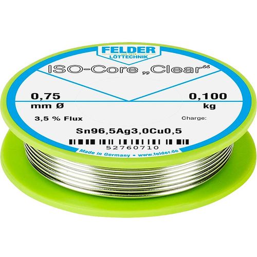 Felder Löttechnik ISO-Core ''Clear'' SAC305 lemna žica svitak  Sn96,5Ag3Cu0,5  0.100 kg 0.75 mm slika 1