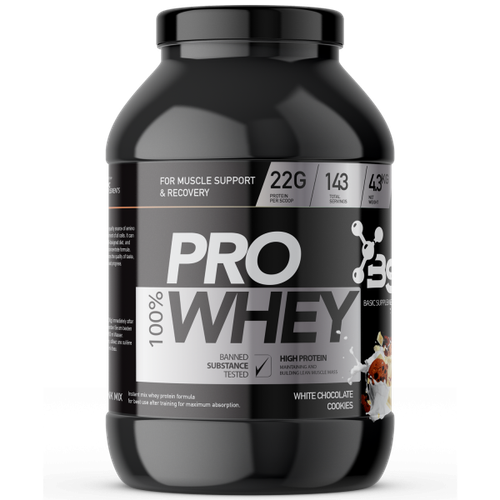 100% PRO WHEY 4.3KG BASIC SUPPLEMENTS -  White Chocolate &Cookie slika 1