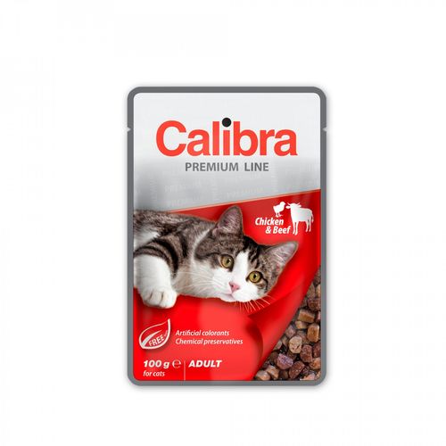 Calibra Cat Premium Adult Chicken & Beef, potpuna mokra hrana za odrasle mačke s piletinom i govedinom u umaku, 100 g slika 1