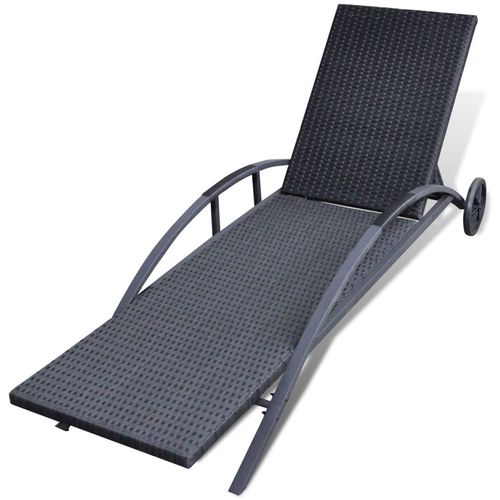 Ležaljka za sunčanje s jastukom i kotačima poliratan crna slika 16