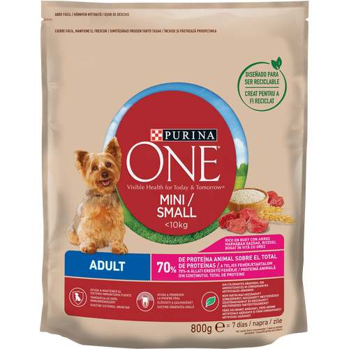 Purina ONE MINI Dog < 10 kg Adult, bogata govedinom, s rižom, 800 g slika 2