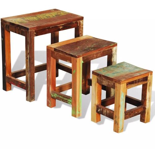 3-dijelni set uklapajućih stolića starinski obnovljeno drvo slika 6
