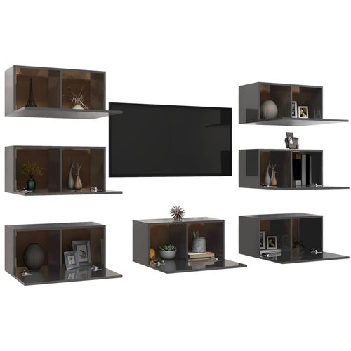 TV ormarići 7 kom visoki sjaj sivi 30,5 x 30 x 60 cm od iverice slika 3