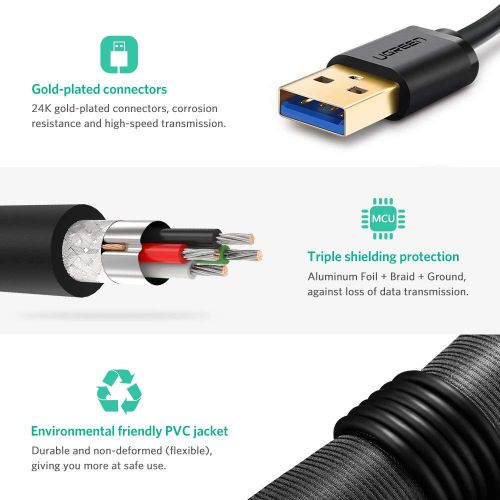 Ugreen USB 3.0 kabel (M do M) crni 0,5 m - u polivinil vrećici slika 4