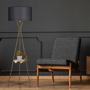 Venedik sehpalı eskitme lambader silindir hasır siyah abajurlu Black Floor Lamp