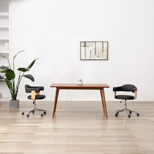 Okretna uredska stolica od savijenog drva i umjetne kože crna slika 18