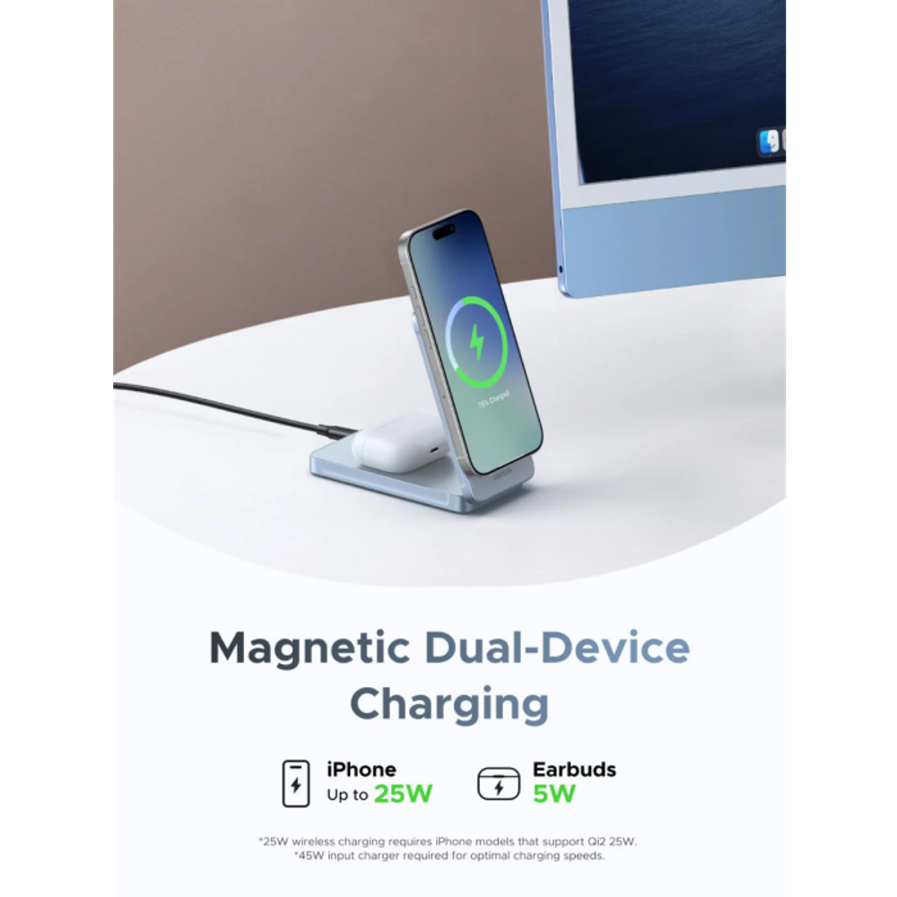 Ugreen 2-u-1 MagSafe bežični punjač Qi2 25W slika 4
