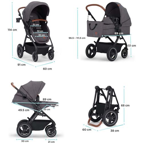 Kinderkraft dječja kolica B-TOUR 3u1, dark gray CZM slika 5