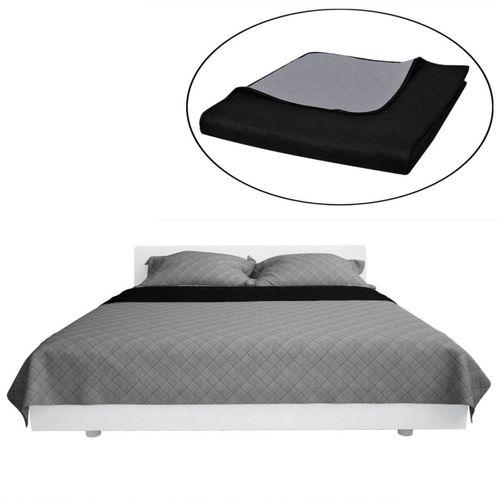 130884 Double-sided Quilted Bedspread Black/Grey 220 x 240 cm slika 5