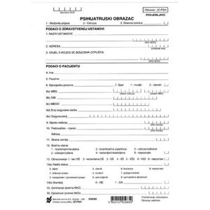 JZ-PSH PSIHIJATRIJSKI OBRAZAC (Obrazac JZ - PSH); List, 14,8 x 21 cm