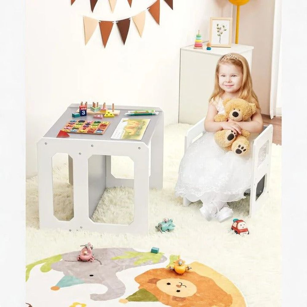 Kinder Home Multifunkcionalni dječiji sto i stolica Montessori, Bijeli/Sivi slika 17
