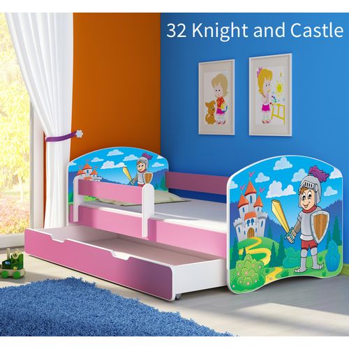 Dječji krevet ACMA s motivom, bočna roza + ladica 160x80 cm 32-knight slika 1