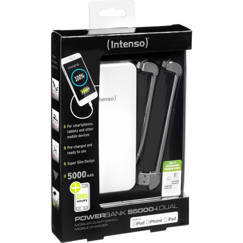 (Intenso) Punjač prijenosni za mobitele i tablete, iPhone, 5000mAh - POWERBANK slim iDUAL 5000 White slika 1