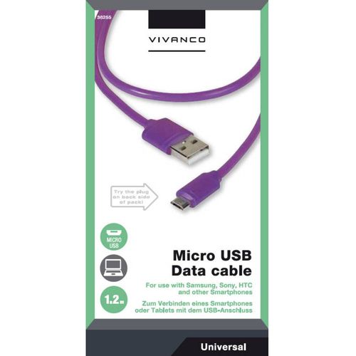 Vivanco USB kabel USB 2.0 USB-A utikač, USB-Micro-B utikač 1.20 m ljubičasta  36255 slika 2