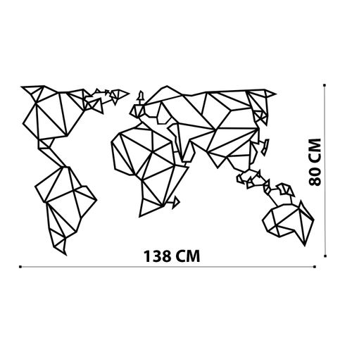 Wallity Svetska Mapa Metalna Dekoracija - Crna, Dekorativni Metalni Zidni Ukras slika 6