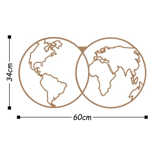 Wallity Metalna zidna dekoracija, World Map - Copper slika 3