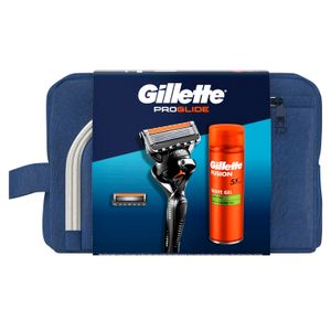 Gillette poklon paket Proglide britvica, zamjeska patrona, gel za brijanje + toaletna torbica