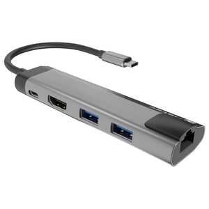 Natec NMP-1985 FOWLER GO, USB Type-C 5-in-1 Multi-port Adapter (USB3.0 Hub + HDMI + PD + Gigabit LAN), Max. 100W Output, Black