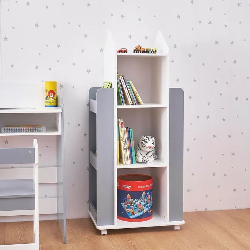 Kinder Home Dječija polica sa rotirajućim točkićima Rocket, Bijela/Siva slika 9