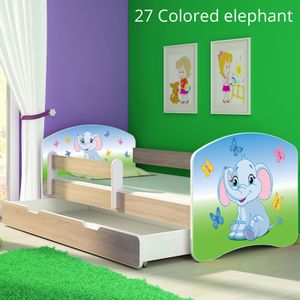 Dječji krevet ACMA s motivom, bočna sonoma + ladica 180x80 cm 27-colored-elephant