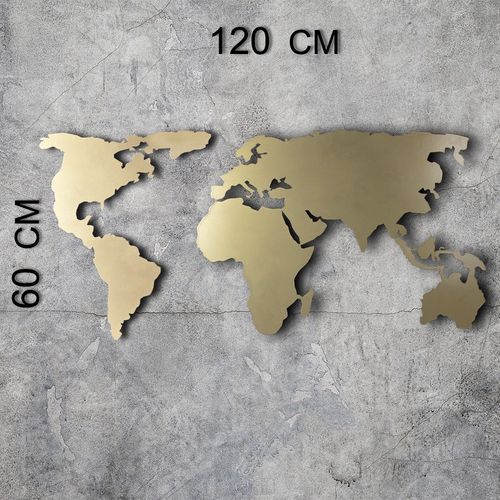 World Map Silhouette - Gold Gold Decorative Metal Wall Accessory slika 3
