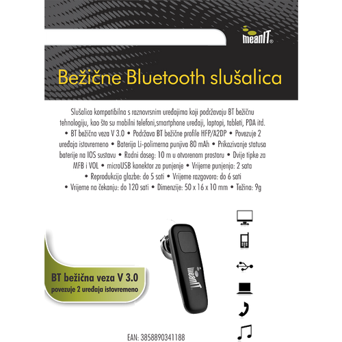 MeanIT Slušalica bežična, Bluetooth v3.0 - MH370 slika 3