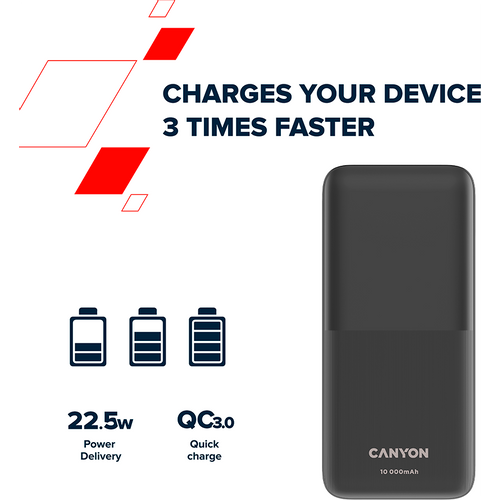 CANYON PB-1010, Power bank 10000mAh Li-pol battery with 2pcs Build-in Cable, Input: TYPE-C: 5V3A/9V2A 18WMicro USB: 5V2A/9V2A 18W Output: TYPE-C: 5V3A/9V2.2A 20WUSB-A: 4.5V5A ,5V4.5A, 5V3A,9V2A ,12V1.5A 22.5WTYPE-C cable: 4.5V5A ,5V4.5A, 5V3A, slika 8