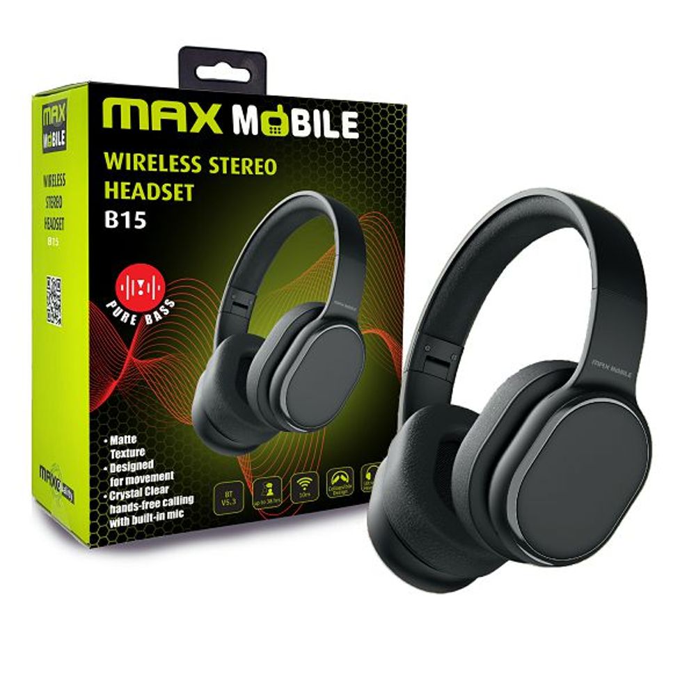 MAXMOBILE SLUŠALICE BLUETOOTH B15 HEADSET stereo Black slika 1