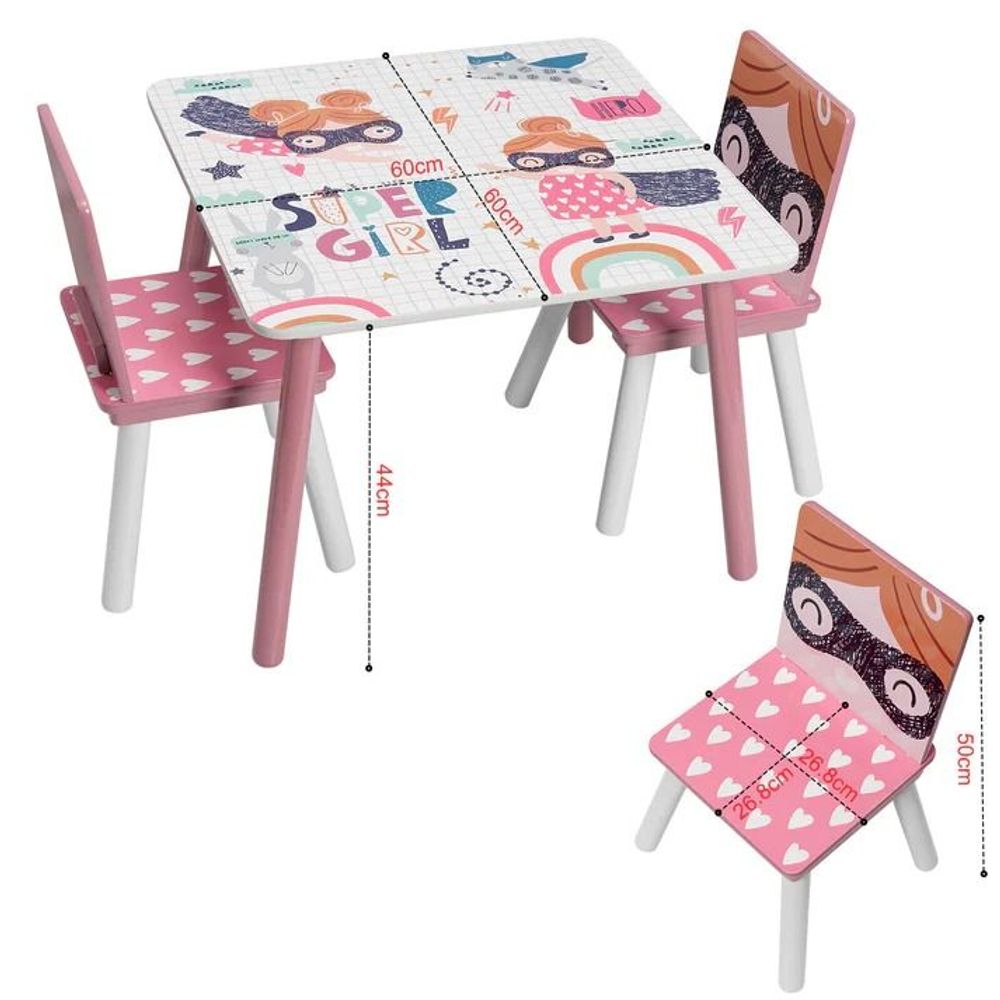 Kinder Home Drveni dječiji sto sa dvije stolice Super Girl slika 12