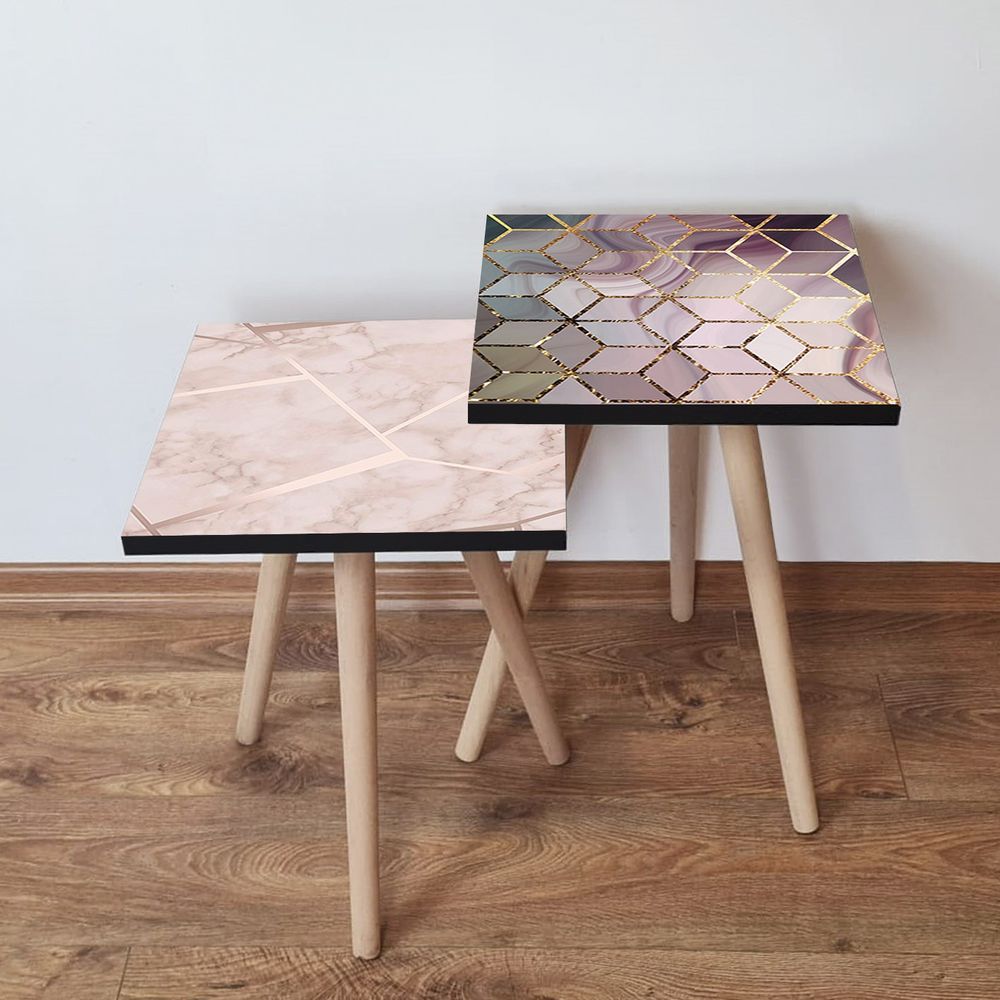 Nesting stolovi 2Shp518 - (2 komada) - boje: krem, zlatna, ružičasta, bijela slika 1