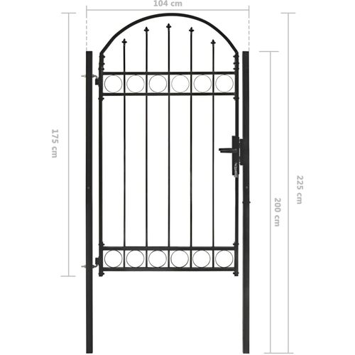Vrata za ogradu s lučnim vrhom čelična 100 x 175 cm crna slika 12