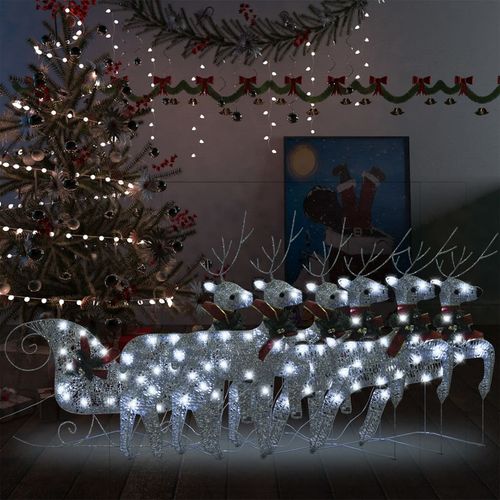 Ukrasni božićni sobovi i sanjke 140 LED žarulja vanjski srebrni slika 1