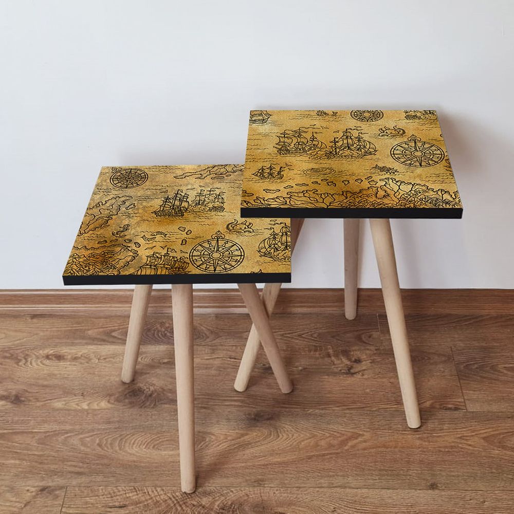 Nesting stolovi 2Shp433 - (2 komada) - boje: senf, crna slika 1