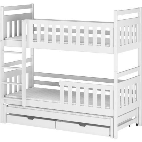Drveni dječji krevet na kat Klara s tri kreveta i ladicom - bijeli - 190/200*90 cm slika 2