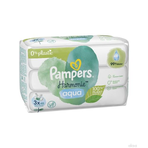 Pampers vlažne maramice  Harmonie 3x48kom Aqua Plastic free slika 2