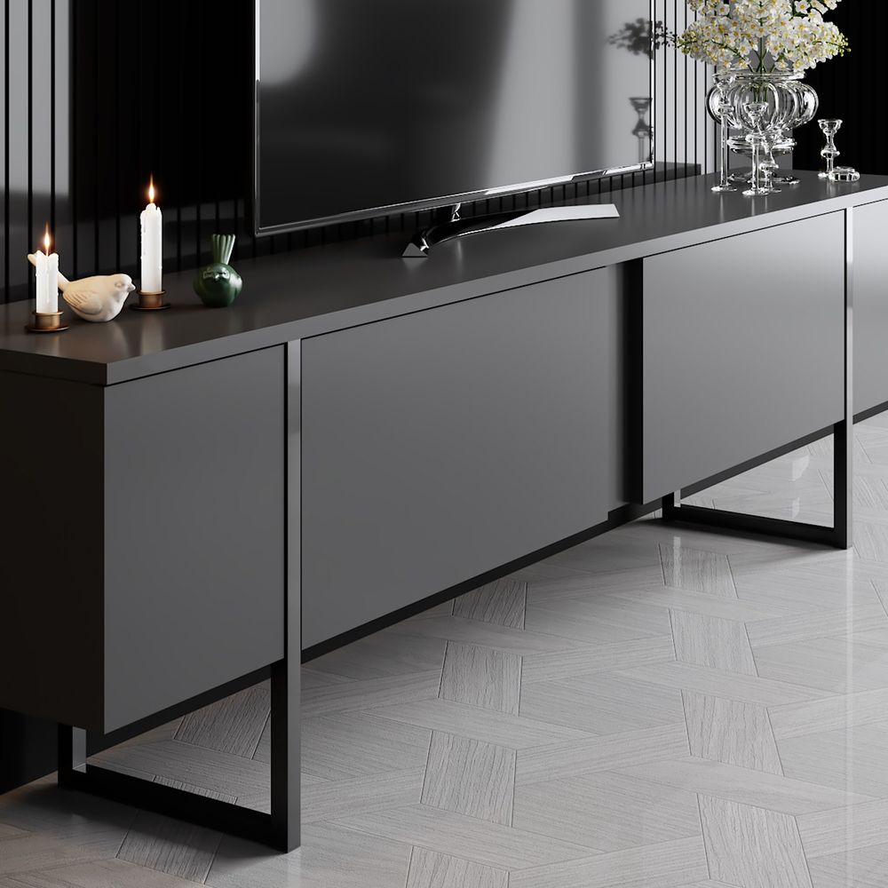 Luxe - TV komoda sa metalnim nogama (tamno siva / antracit) slika 3