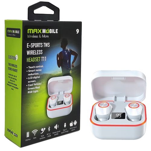 MaxMobile slušalice bluetooth TWS E-SPORT T11 RGB white slika 1