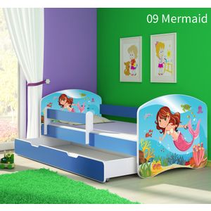 Dječji krevet ACMA s motivom, bočna plava + ladica 160x80 cm 09-mermaid